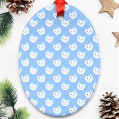 Cute Cat Faces White And Blue  Ornament (oval) by SpinnyChairDesigns