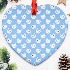 Cute Cat Faces White And Blue  Ornament (heart) by SpinnyChairDesigns