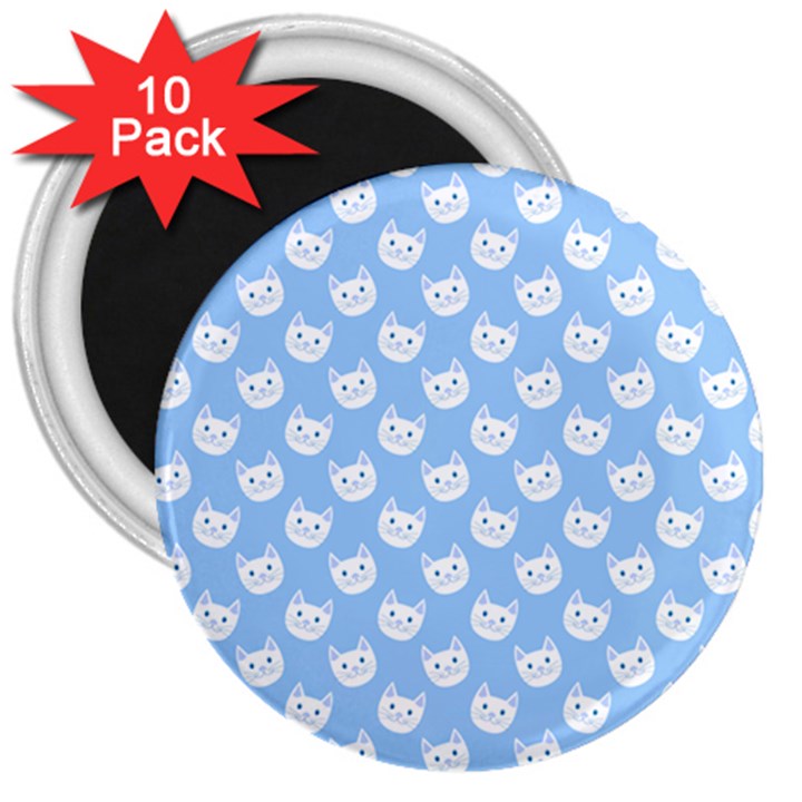 Cute Cat Faces White and Blue  3  Magnets (10 pack) 