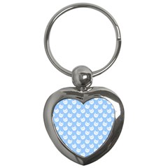 Cute Cat Faces White And Blue  Key Chain (heart) by SpinnyChairDesigns