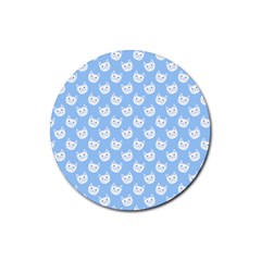 Cute Cat Faces White And Blue  Rubber Coaster (round)  by SpinnyChairDesigns