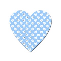 Cute Cat Faces White And Blue  Heart Magnet by SpinnyChairDesigns