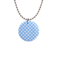 Cute Cat Faces White And Blue  1  Button Necklace by SpinnyChairDesigns