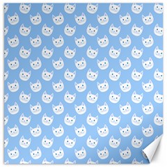 Cute Cat Faces White And Blue  Canvas 12  X 12  by SpinnyChairDesigns