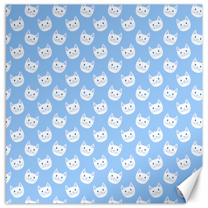 Cute Cat Faces White and Blue  Canvas 12  x 12 