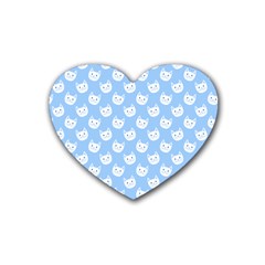 Cute Cat Faces White And Blue  Rubber Coaster (heart)  by SpinnyChairDesigns