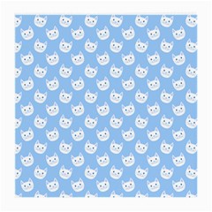 Cute Cat Faces White And Blue  Medium Glasses Cloth (2 Sides) by SpinnyChairDesigns