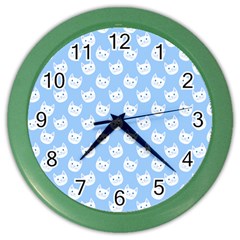 Cute Cat Faces White And Blue  Color Wall Clock