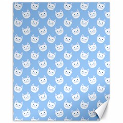 Cute Cat Faces White And Blue  Canvas 11  X 14  by SpinnyChairDesigns