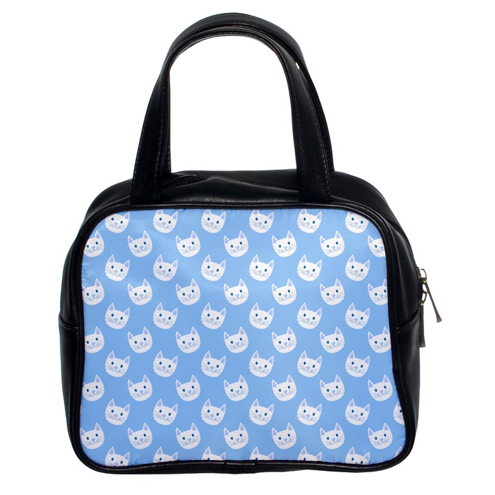 Cute Cat Faces White and Blue  Classic Handbag (Two Sides)