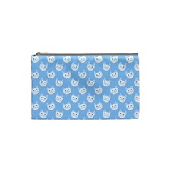 Cute Cat Faces White And Blue  Cosmetic Bag (small) by SpinnyChairDesigns