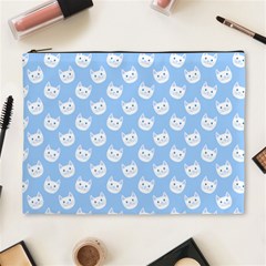 Cute Cat Faces White And Blue  Cosmetic Bag (xl) by SpinnyChairDesigns