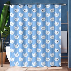 Cute Cat Faces White And Blue  Shower Curtain 60  X 72  (medium)  by SpinnyChairDesigns