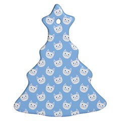 Cute Cat Faces White And Blue  Christmas Tree Ornament (two Sides) by SpinnyChairDesigns