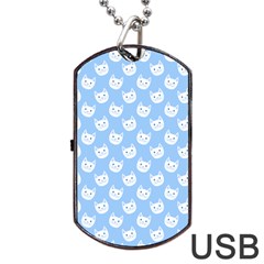 Cute Cat Faces White And Blue  Dog Tag Usb Flash (one Side) by SpinnyChairDesigns