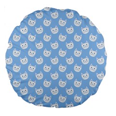 Cute Cat Faces White And Blue  Large 18  Premium Round Cushions by SpinnyChairDesigns