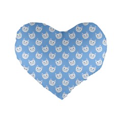 Cute Cat Faces White And Blue  Standard 16  Premium Heart Shape Cushions by SpinnyChairDesigns