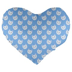 Cute Cat Faces White And Blue  Large 19  Premium Heart Shape Cushions by SpinnyChairDesigns