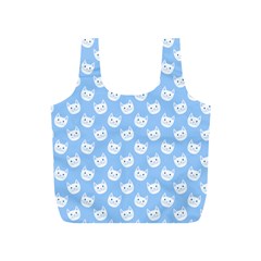 Cute Cat Faces White And Blue  Full Print Recycle Bag (s) by SpinnyChairDesigns