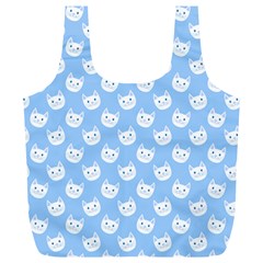 Cute Cat Faces White And Blue  Full Print Recycle Bag (xl) by SpinnyChairDesigns