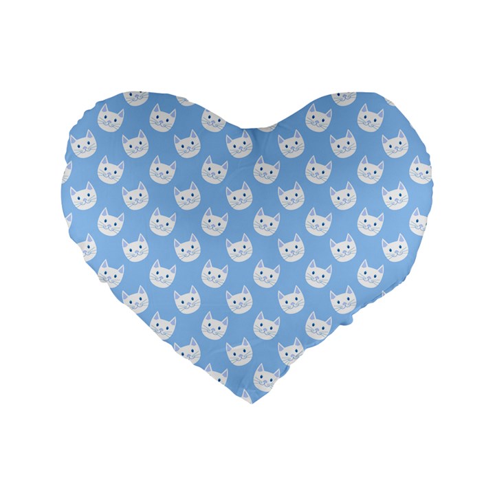 Cute Cat Faces White and Blue  Standard 16  Premium Flano Heart Shape Cushions