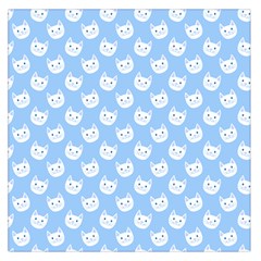 Cute Cat Faces White And Blue  Large Satin Scarf (square) by SpinnyChairDesigns