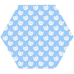 Cute Cat Faces White And Blue  Wooden Puzzle Hexagon by SpinnyChairDesigns