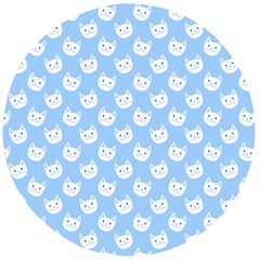 Cute Cat Faces White And Blue  Wooden Bottle Opener (round) by SpinnyChairDesigns