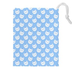 Cute Cat Faces White And Blue  Drawstring Pouch (4xl) by SpinnyChairDesigns