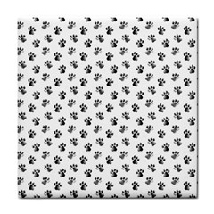 Cat Dog Animal Paw Prints Pattern Black And White Tile Coaster by SpinnyChairDesigns