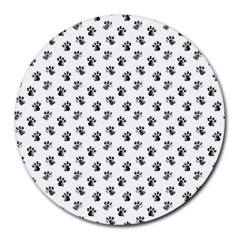 Cat Dog Animal Paw Prints Pattern Black And White Round Mousepads by SpinnyChairDesigns