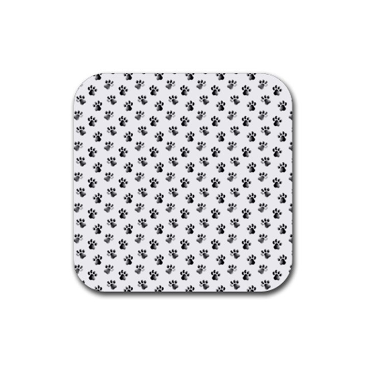 Cat Dog Animal Paw Prints Pattern Black and White Rubber Coaster (Square) 