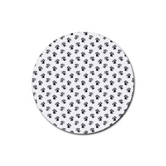 Cat Dog Animal Paw Prints Pattern Black and White Rubber Round Coaster (4 pack) 