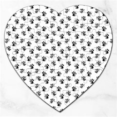 Cat Dog Animal Paw Prints Pattern Black And White Jigsaw Puzzle (heart) by SpinnyChairDesigns