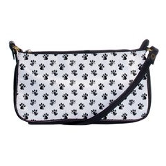 Cat Dog Animal Paw Prints Pattern Black And White Shoulder Clutch Bag by SpinnyChairDesigns