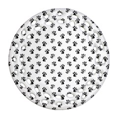 Cat Dog Animal Paw Prints Pattern Black And White Ornament (round Filigree) by SpinnyChairDesigns