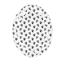 Cat Dog Animal Paw Prints Pattern Black And White Ornament (oval Filigree)