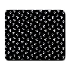 Cat Dog Animal Paw Prints Black And White Large Mousepads by SpinnyChairDesigns