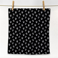 Cat Dog Animal Paw Prints Black And White Face Towel by SpinnyChairDesigns