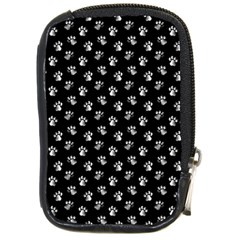 Cat Dog Animal Paw Prints Black And White Compact Camera Leather Case by SpinnyChairDesigns