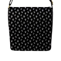 Cat Dog Animal Paw Prints Black And White Flap Closure Messenger Bag (l) by SpinnyChairDesigns