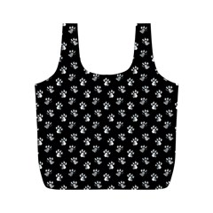 Cat Dog Animal Paw Prints Black And White Full Print Recycle Bag (m) by SpinnyChairDesigns