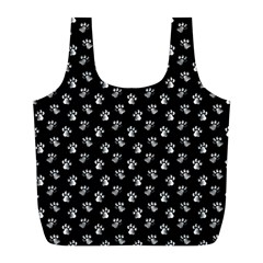 Cat Dog Animal Paw Prints Black And White Full Print Recycle Bag (l) by SpinnyChairDesigns