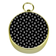 Cat Dog Animal Paw Prints Black And White Gold Compasses by SpinnyChairDesigns