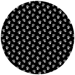 Cat Dog Animal Paw Prints Black And White Wooden Puzzle Round by SpinnyChairDesigns