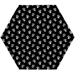 Cat Dog Animal Paw Prints Black And White Wooden Puzzle Hexagon by SpinnyChairDesigns