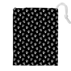 Cat Dog Animal Paw Prints Black And White Drawstring Pouch (4xl) by SpinnyChairDesigns