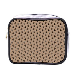 Cat Dog Animal Paw Prints Pattern Brown Black Mini Toiletries Bag (one Side) by SpinnyChairDesigns