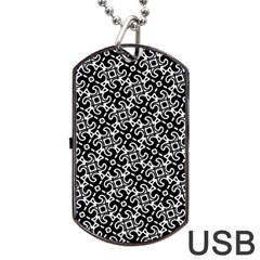 Black And White Decorative Design Pattern Dog Tag Usb Flash (one Side) by SpinnyChairDesigns