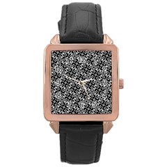 Black And White Decorative Design Pattern Rose Gold Leather Watch  by SpinnyChairDesigns